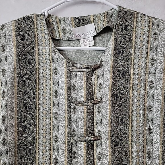 Vtg Pride & Joy Womens Size 12P Green Swirl Geometric Design Cross Over Buttons - Picture 1 of 16